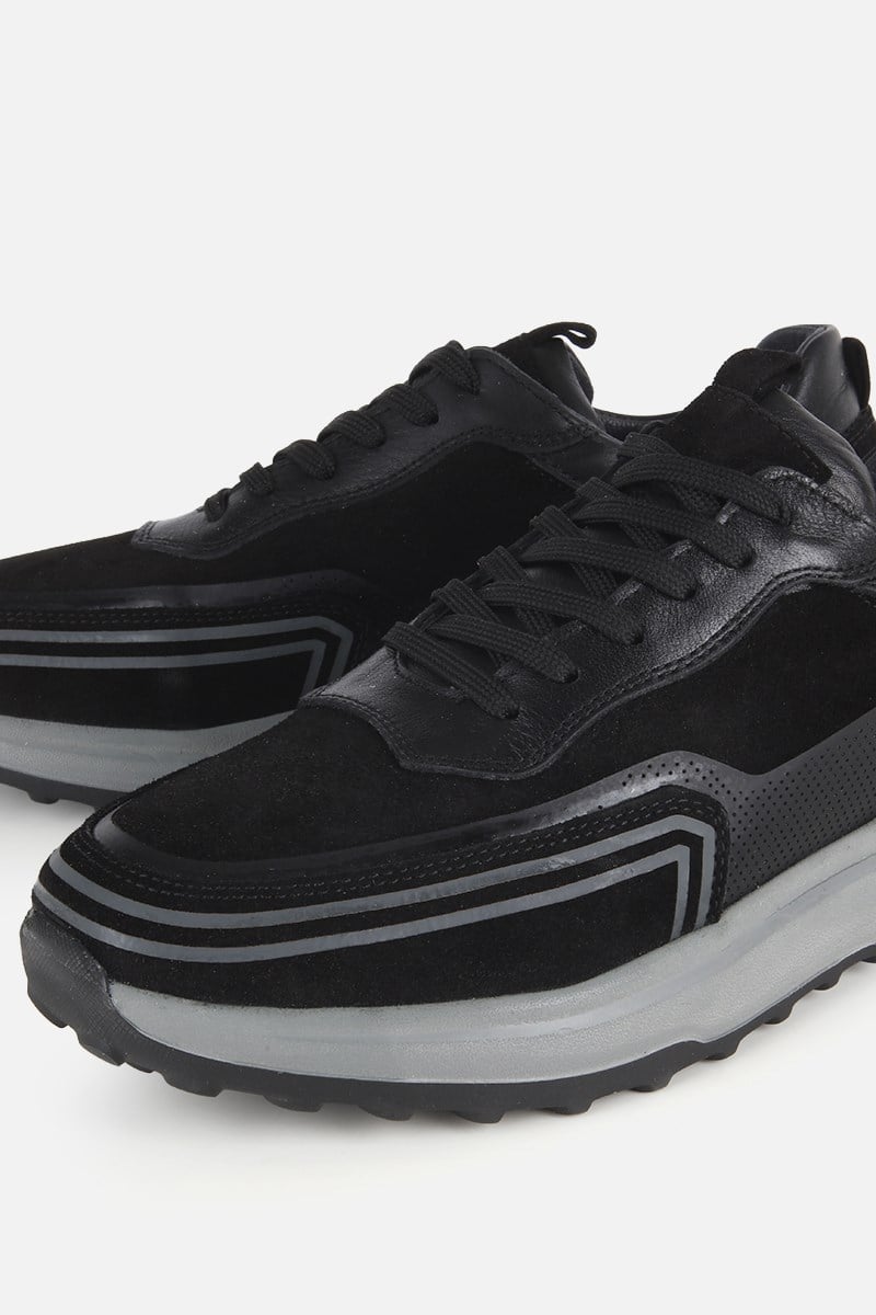 Erkek Siyah Süet Deri Bağcıklı Sneaker