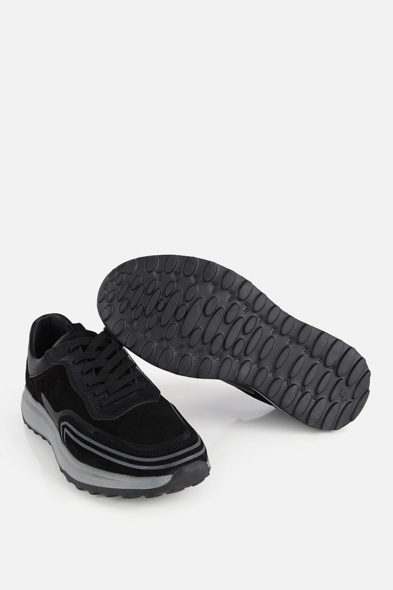 Erkek Siyah Süet Deri Bağcıklı Sneaker