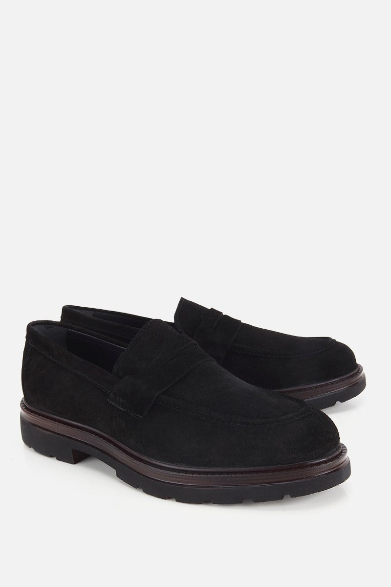 Erkek Siyah Süet Deri Modern Loafer