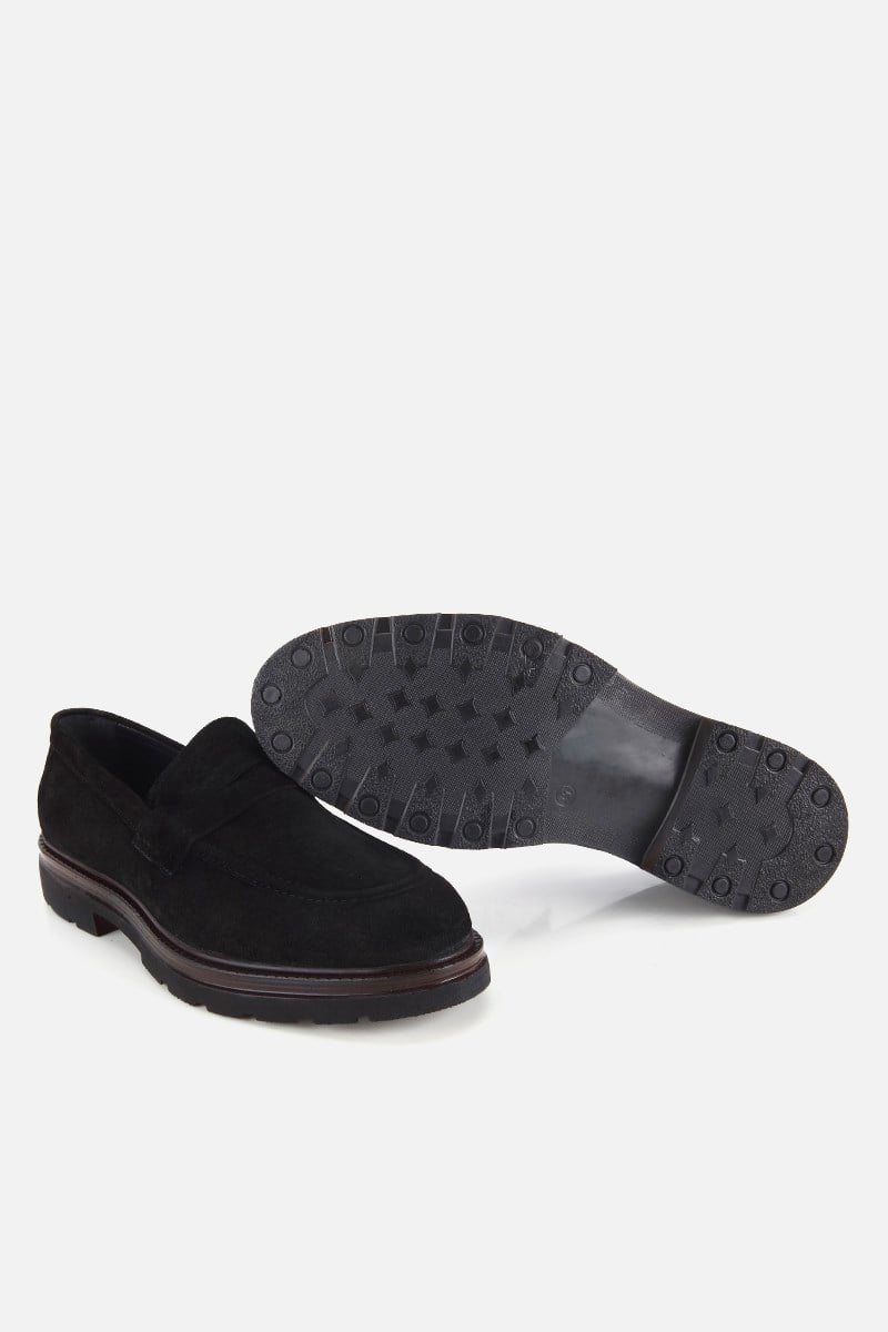 Erkek Siyah Süet Deri Modern Loafer