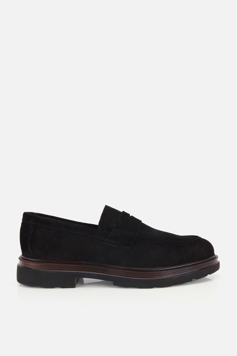 Erkek Siyah Süet Deri Modern Loafer
