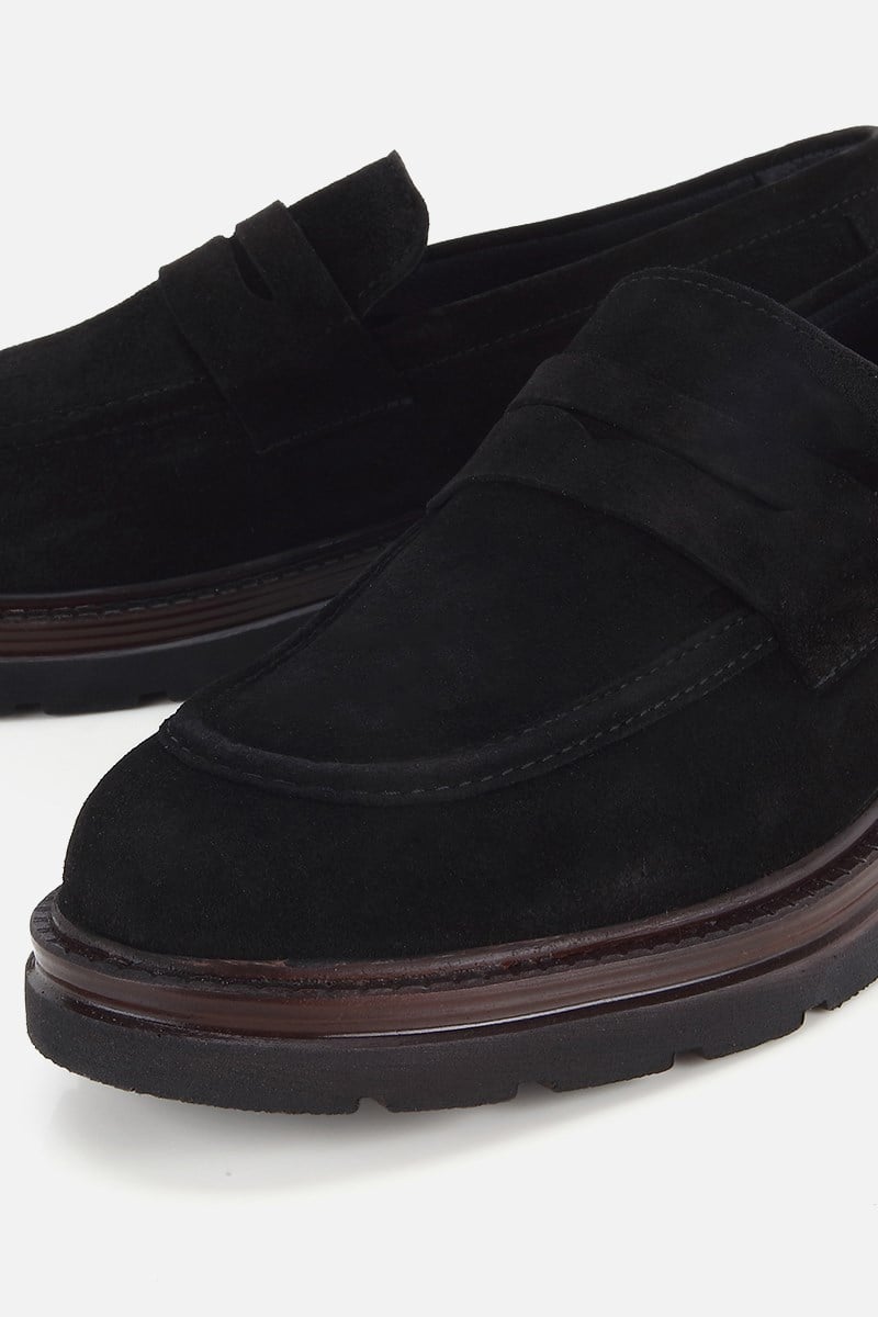 Erkek Siyah Süet Deri Modern Loafer