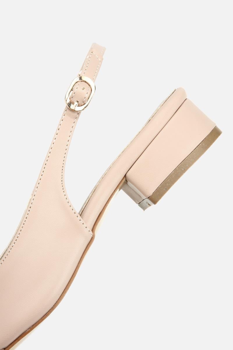 Kadın Bej Hasır Detaylı Tokalı Kalın Topuklu Babet