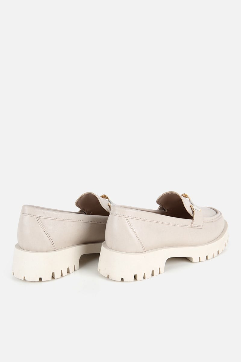 Kadın Bej Kalın Tabanlı Tokalı Loafer