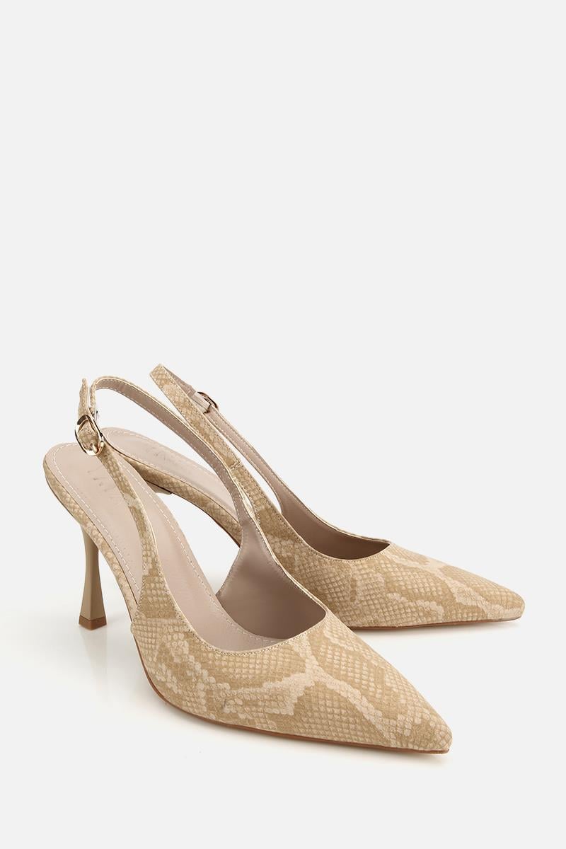 Kadın Bej Sivri Burunlu Arkası Açık İnce Topuklu Stiletto