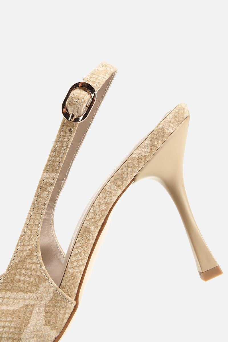 Kadın Bej Sivri Burunlu Arkası Açık İnce Topuklu Stiletto