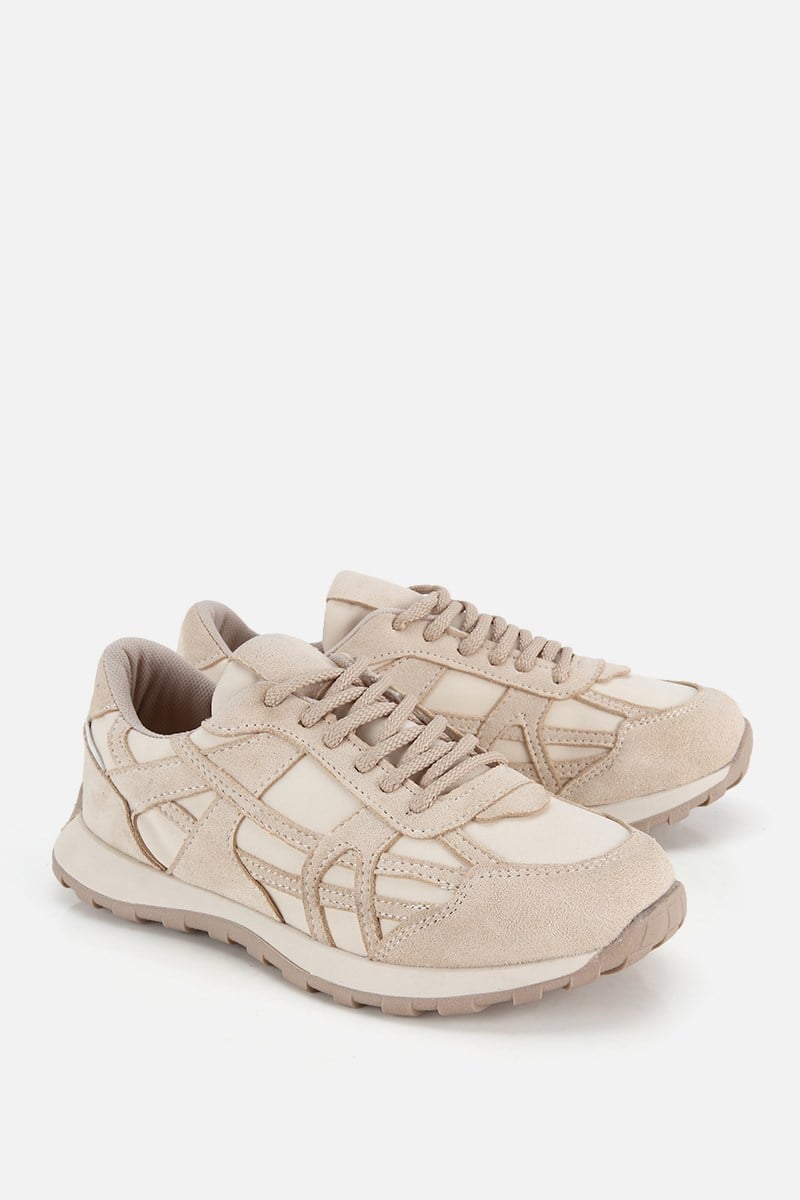 Kadın Bej Süet Bağcıklı Günlük Sneaker