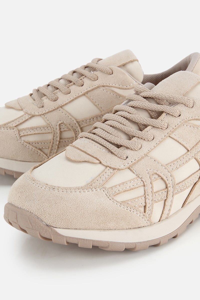 Kadın Bej Süet Bağcıklı Günlük Sneaker