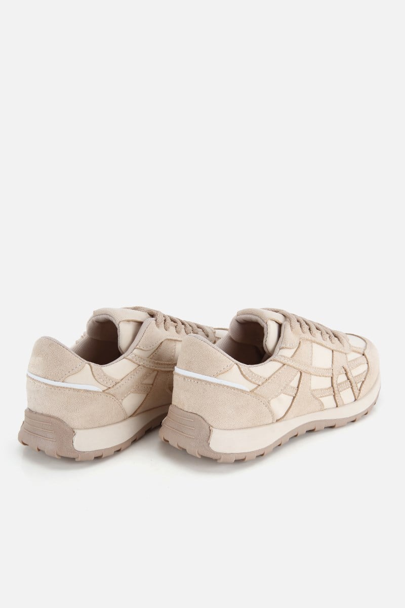 Kadın Bej Süet Bağcıklı Günlük Sneaker