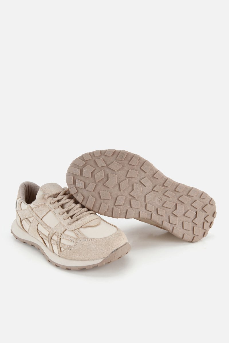 Kadın Bej Süet Bağcıklı Günlük Sneaker
