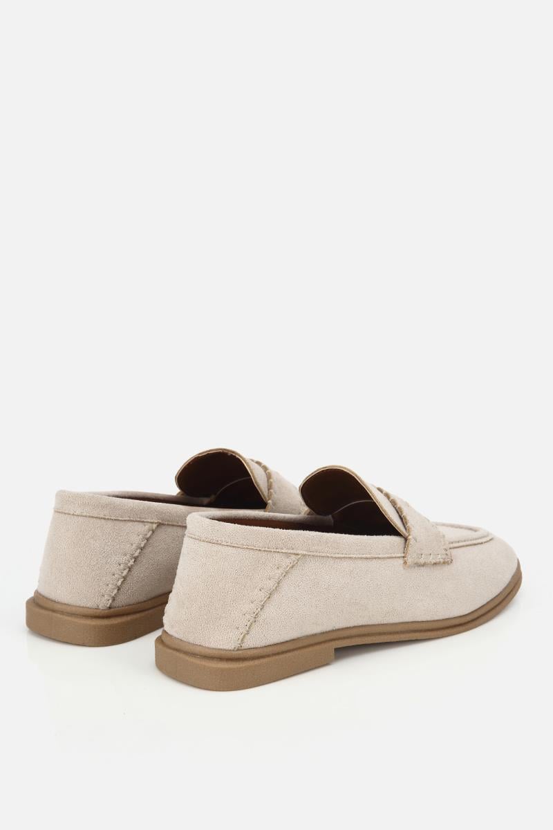 Kadın Bej Süet Dikiş Detaylı Günlük Loafer