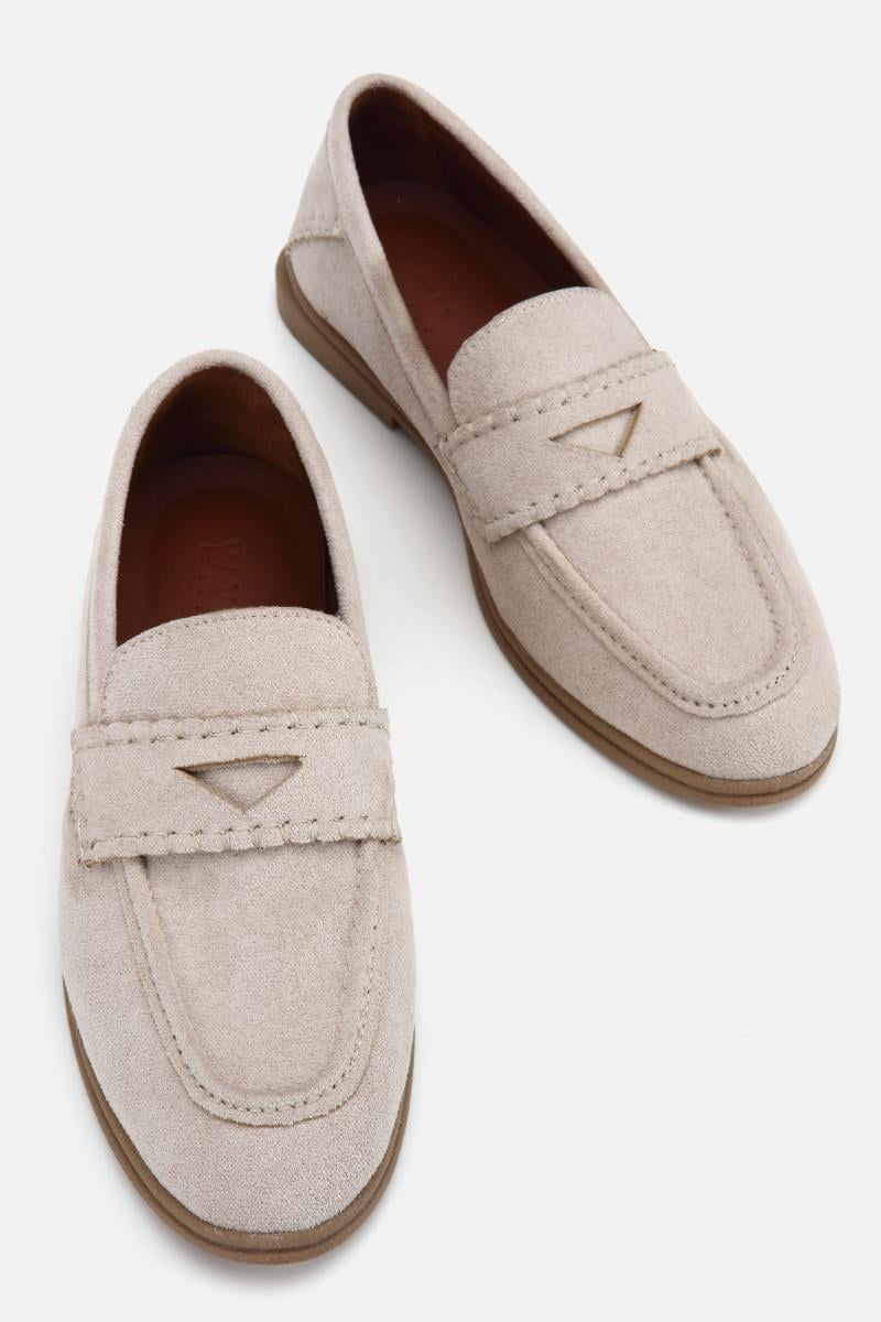 Kadın Bej Süet Dikiş Detaylı Günlük Loafer