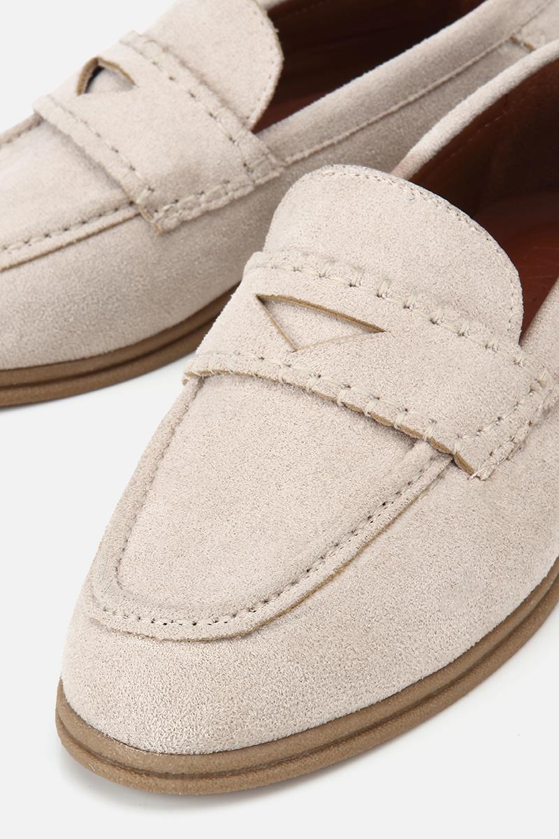 Kadın Bej Süet Dikiş Detaylı Günlük Loafer