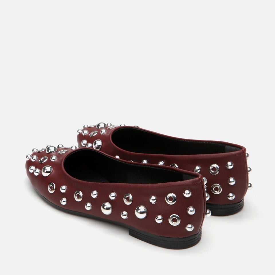 Kadın Bordo Taşlı Babet