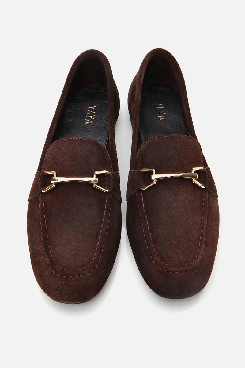 Kadın Deri Kahve Tokalı Loafer
