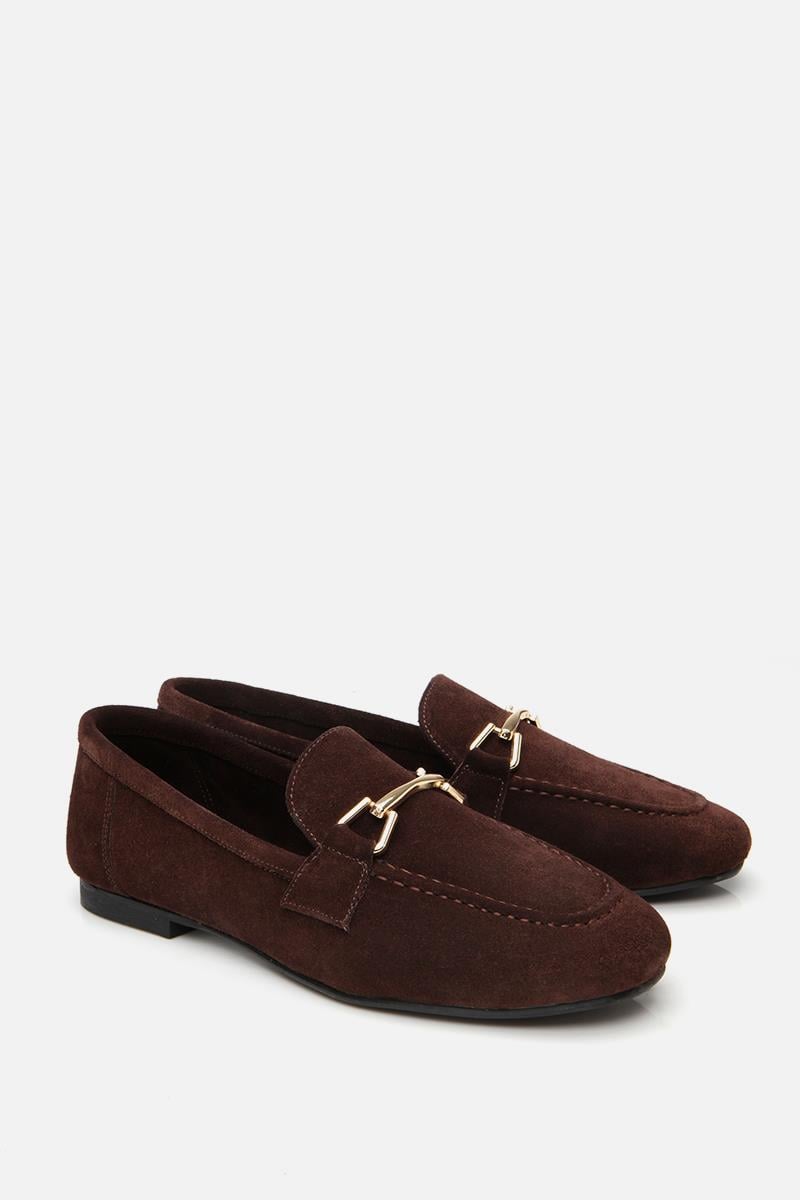Kadın Deri Kahve Tokalı Loafer