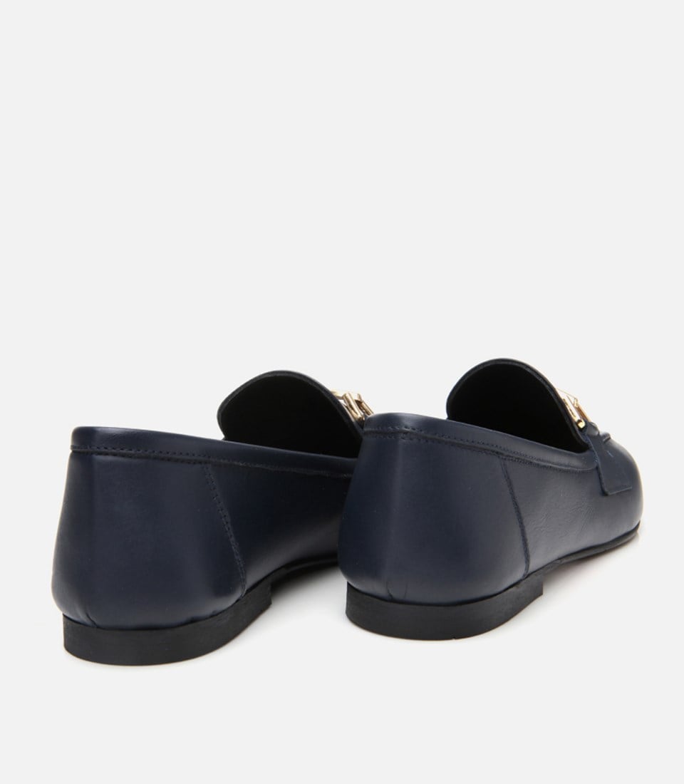 Kadın Deri Lacivert Deri Tokalı Loafer