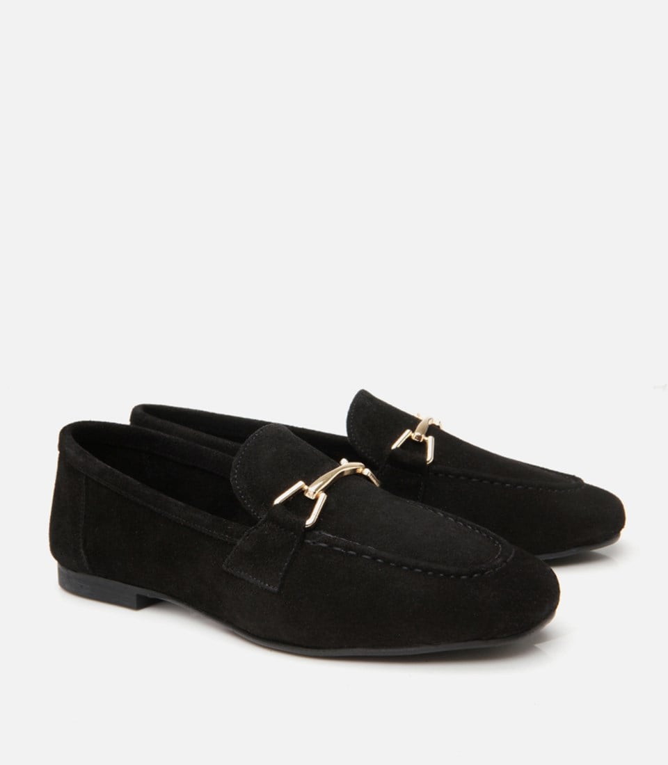 Kadın Deri Siyah Deri Tokalı Loafer