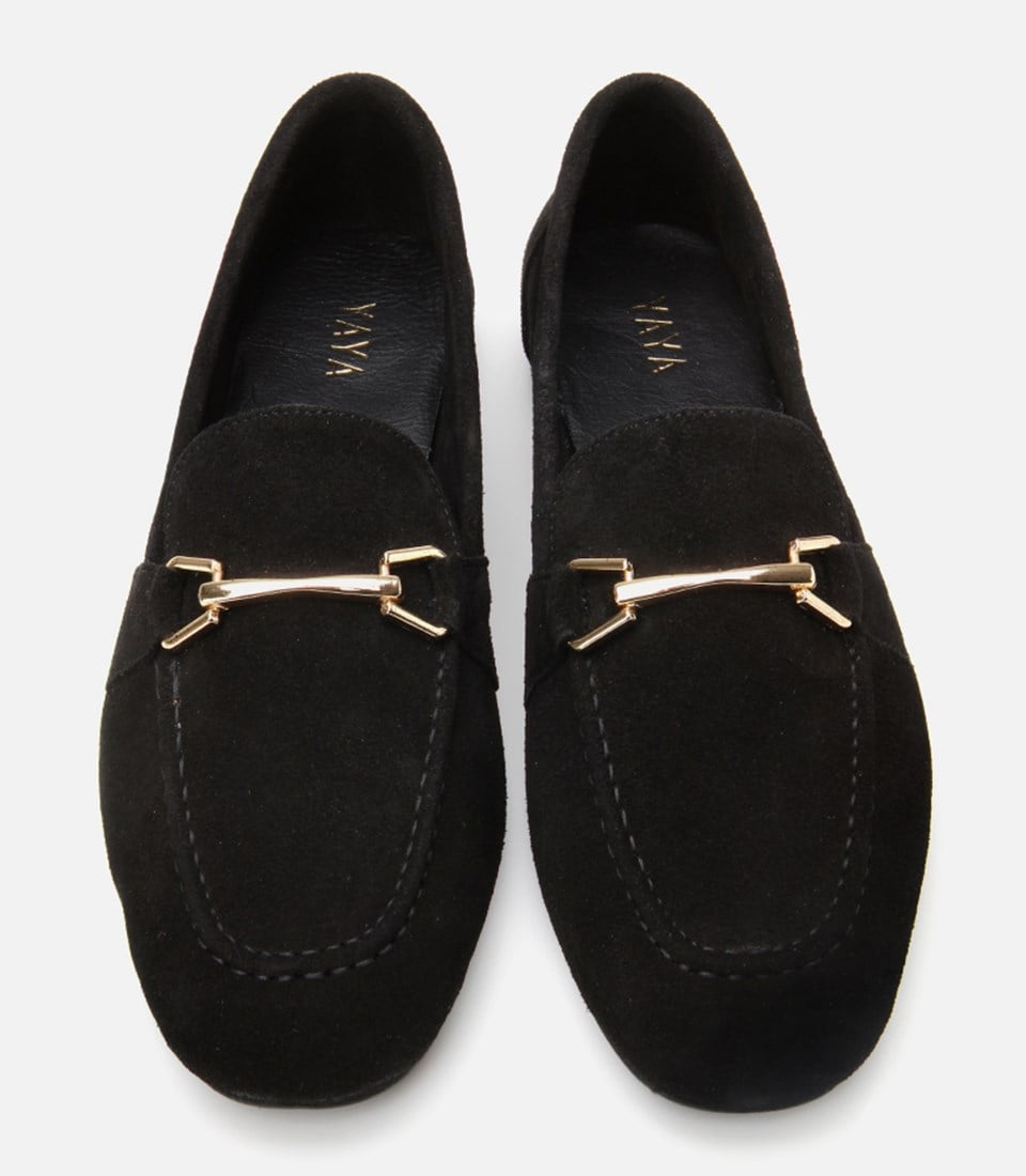 Kadın Deri Siyah Deri Tokalı Loafer