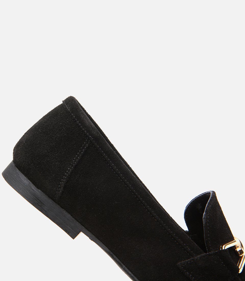 Kadın Deri Siyah Deri Tokalı Loafer
