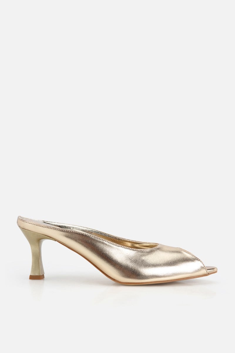 Kadın Gold Kısa Topuklu Günlük Stiletto