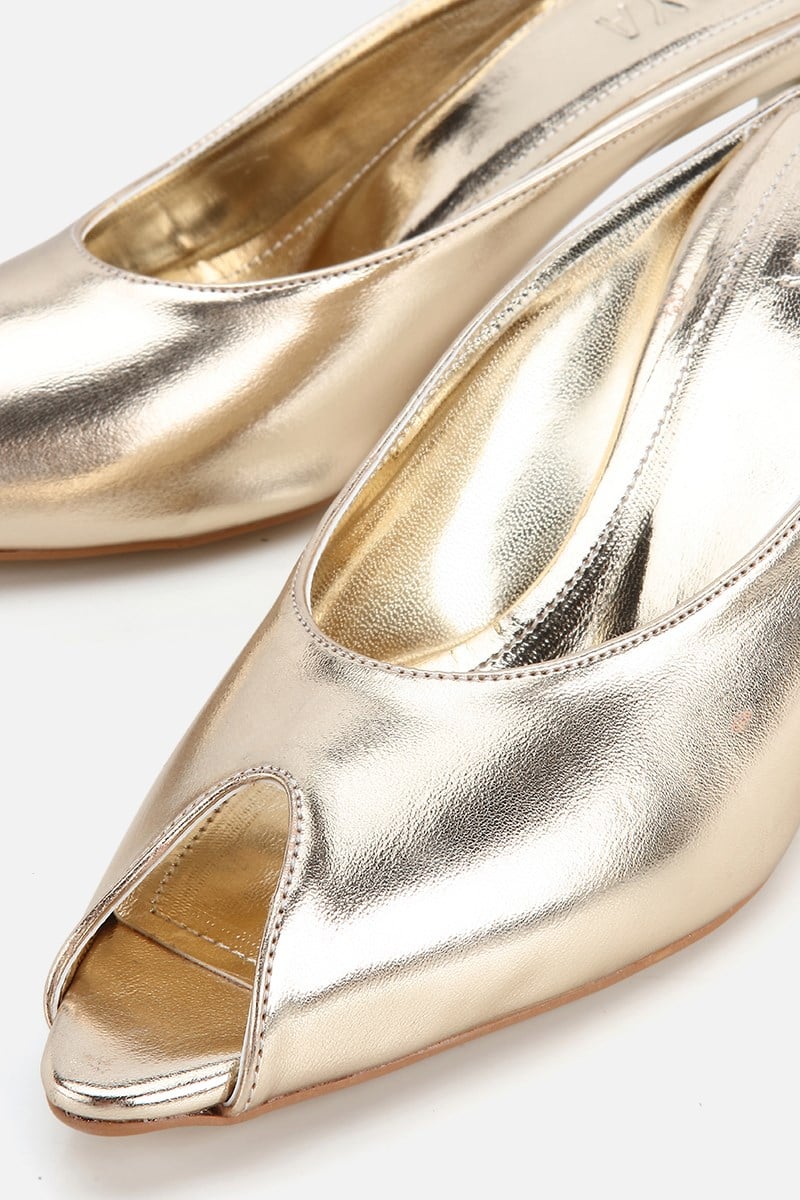 Kadın Gold Kısa Topuklu Günlük Stiletto