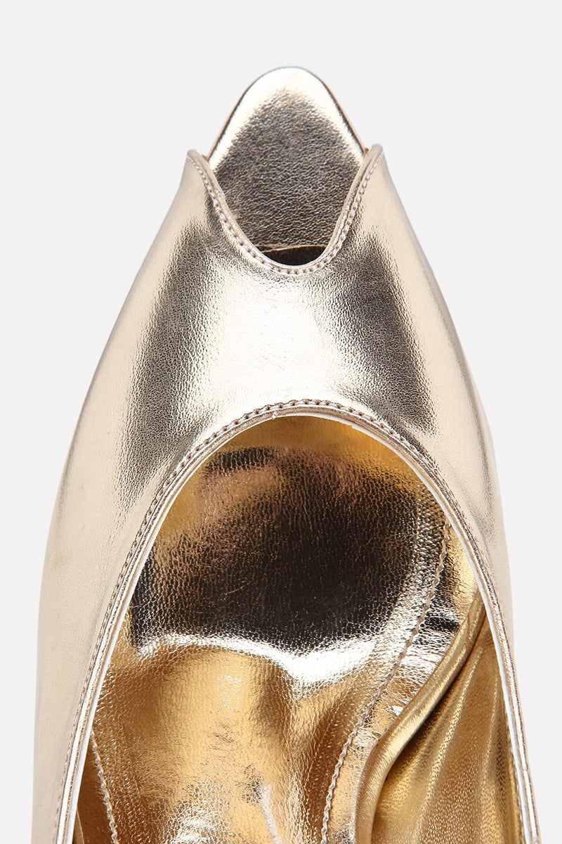 Kadın Gold Kısa Topuklu Günlük Stiletto