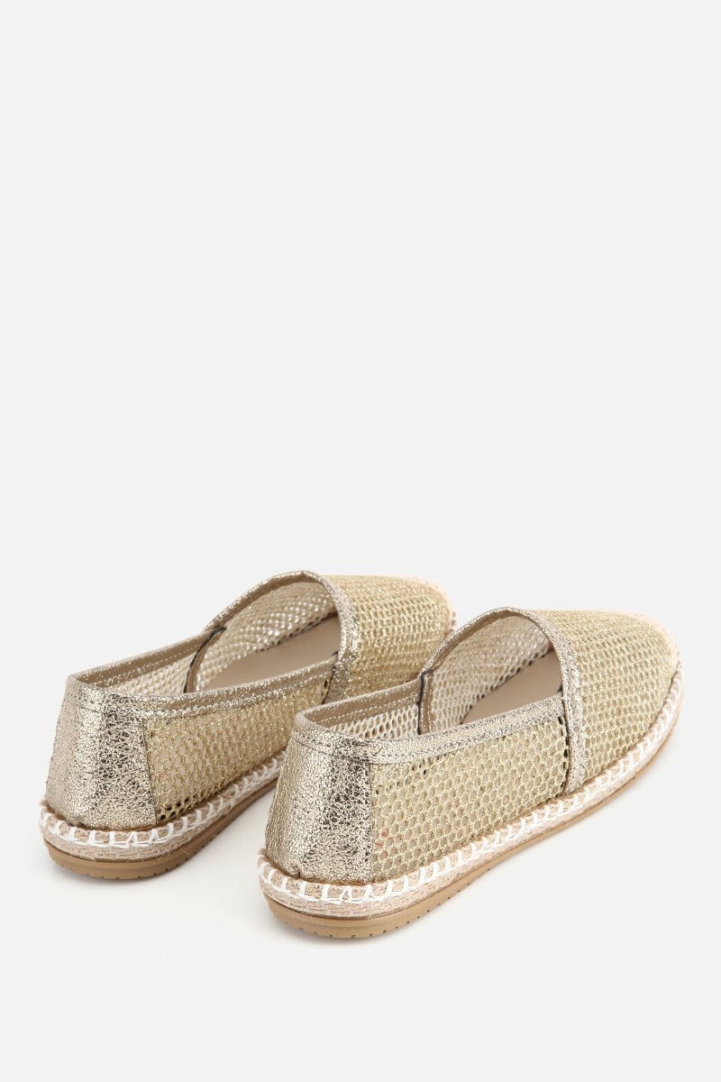 Kadın Gold Simli Fileli Espadril
