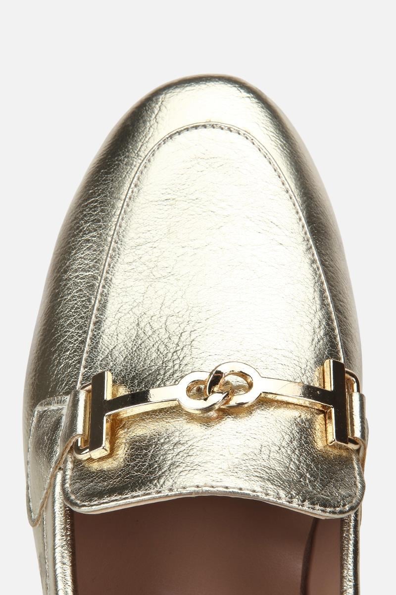 Kadın Gold Toka Detaylı Metalik  Loafer