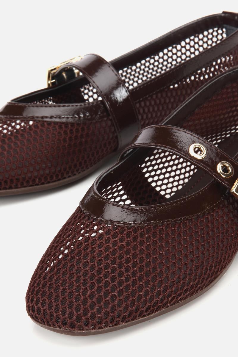 Kadın Kahverengi File Detaylı Tokalı Günlük Babet