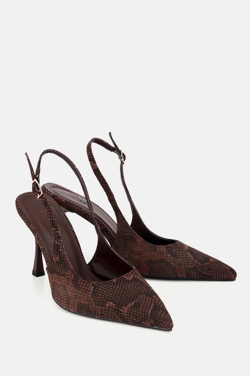 Kadın Kahverengi Sivri Burunlu Arkası Açık İnce Topuklu Stiletto