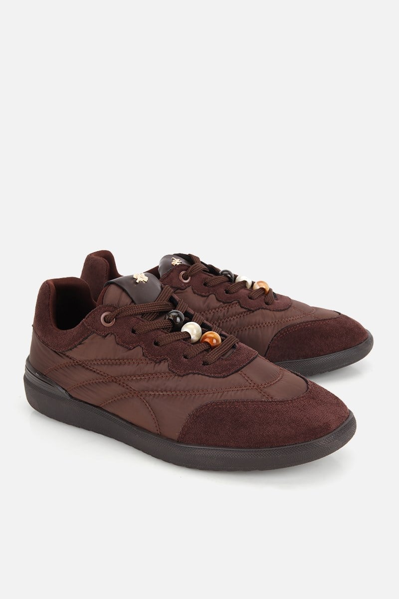 Kadın Kahverengi Süet Detaylı Bağcıklı Sneaker