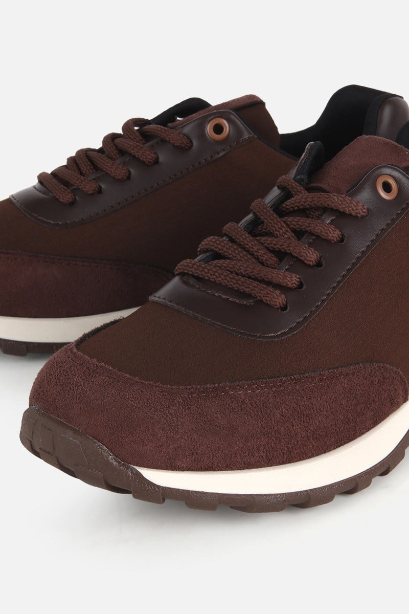 Kadın Kahverengi Süet Detaylı Bağcıklı Sneaker