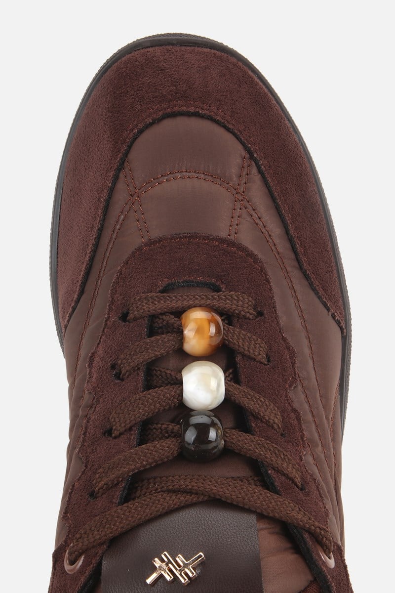 Kadın Kahverengi Süet Detaylı Bağcıklı Sneaker
