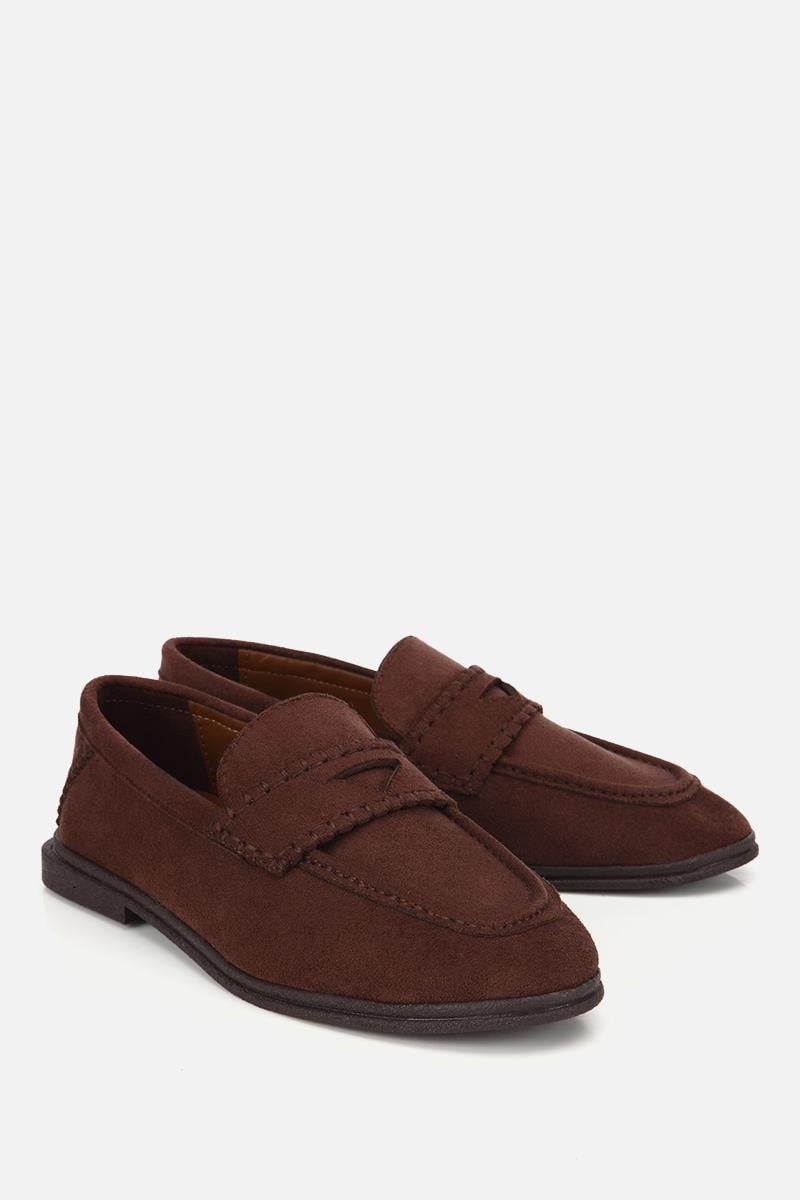 Kadın Kahverengi Süet Dikiş Detaylı Günlük Loafer