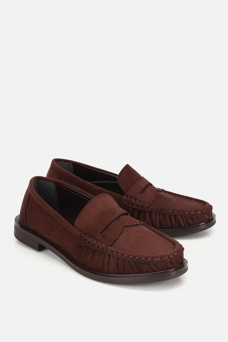 Kadın Kahverengi Süet Dikiş Detaylı Loafer