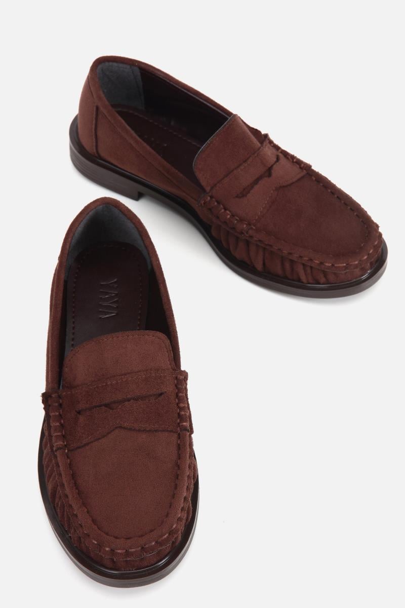 Kadın Kahverengi Süet Dikiş Detaylı Loafer