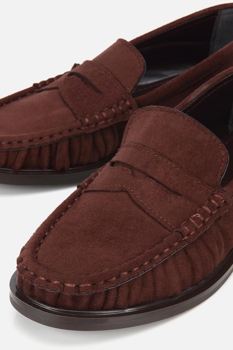 Kadın Kahverengi Süet Dikiş Detaylı Loafer