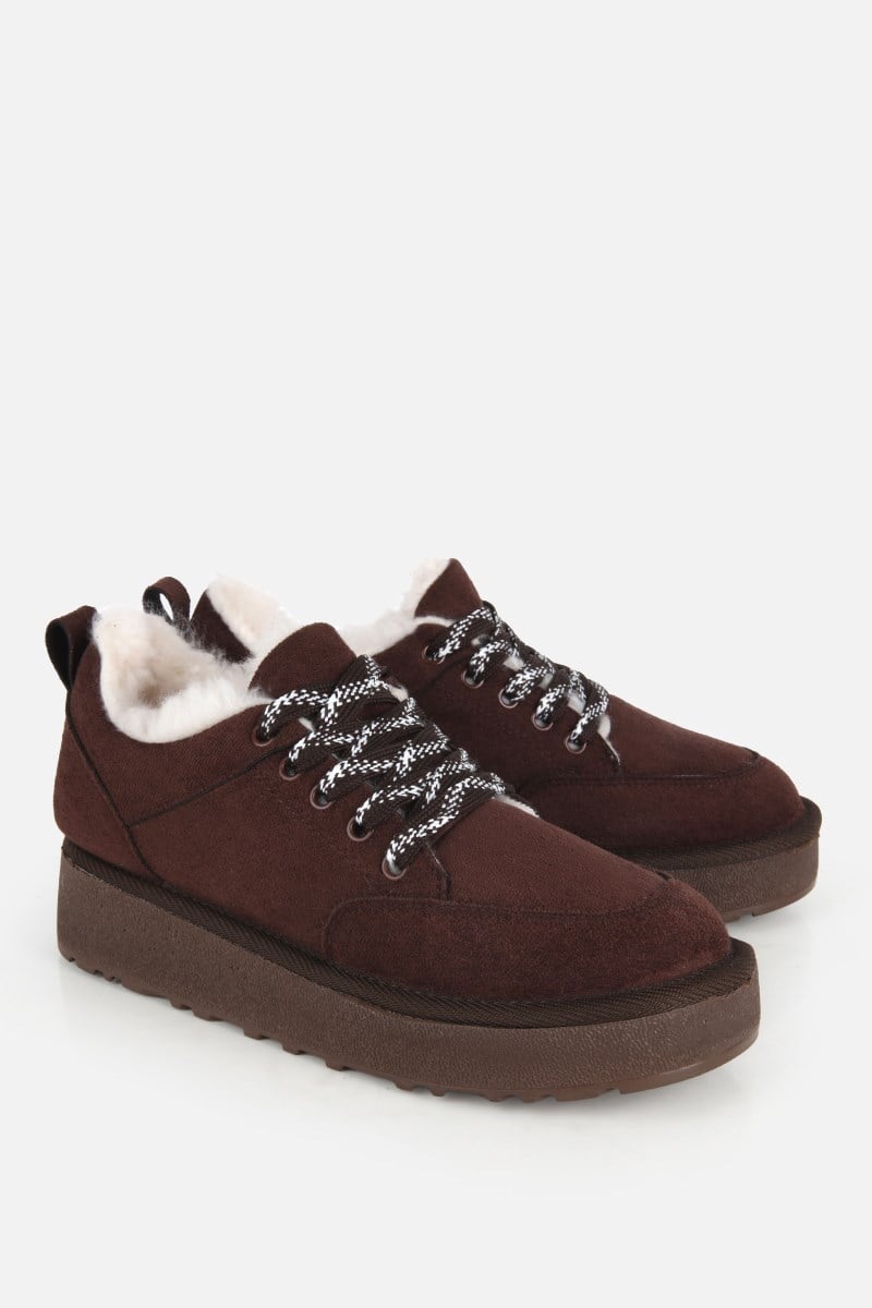 Kadın Kahverengi Süet Kalın Tabanlı Günlük Sneaker