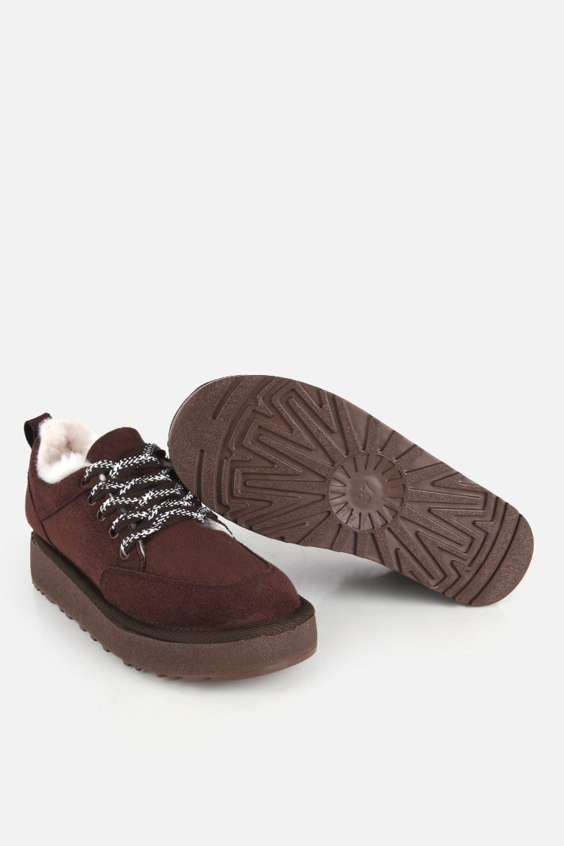Kadın Kahverengi Süet Kalın Tabanlı Günlük Sneaker