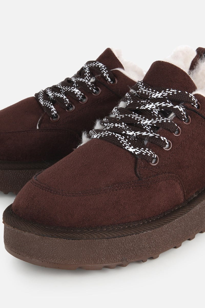 Kadın Kahverengi Süet Kalın Tabanlı Günlük Sneaker