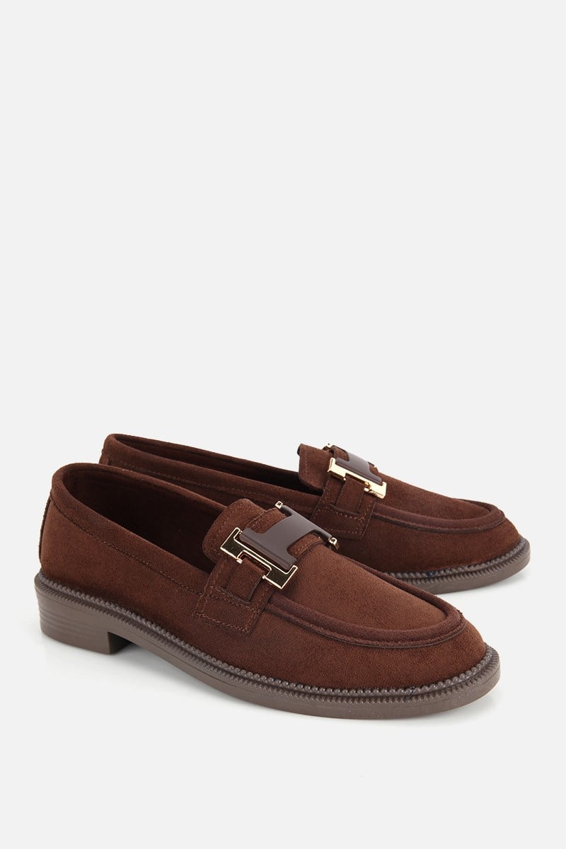 Kadın Kahverengi Süet Tokalı Klasik Loafer