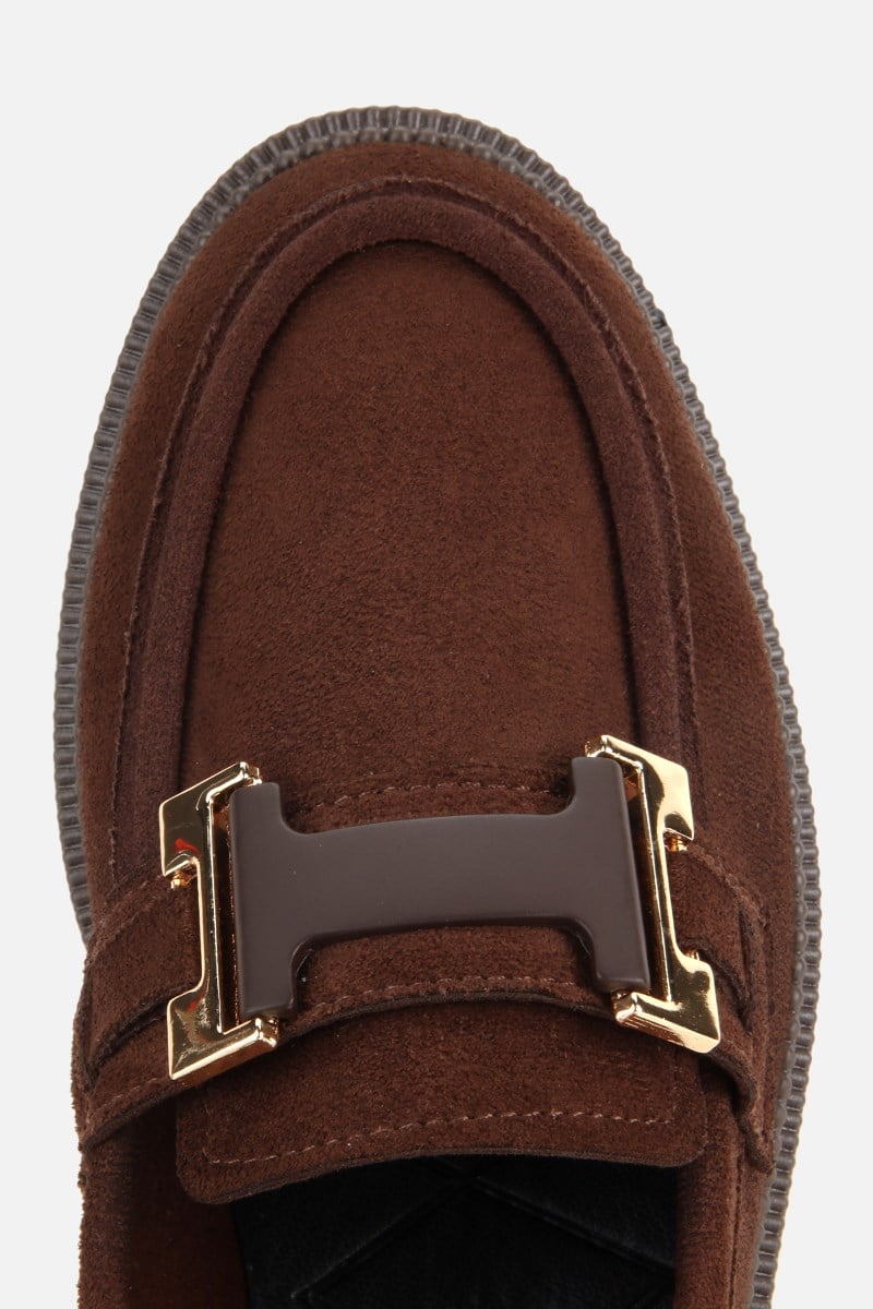 Kadın Kahverengi Süet Tokalı Klasik Loafer