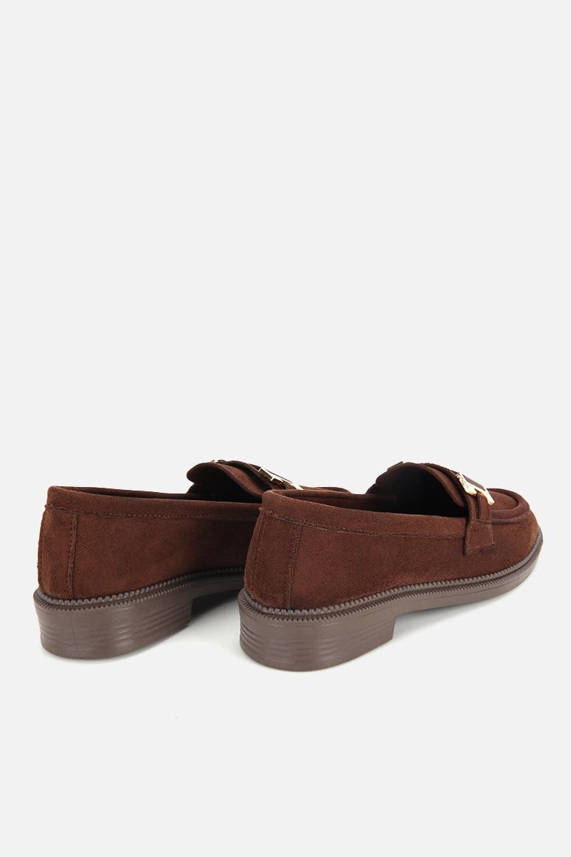 Kadın Kahverengi Süet Tokalı Klasik Loafer
