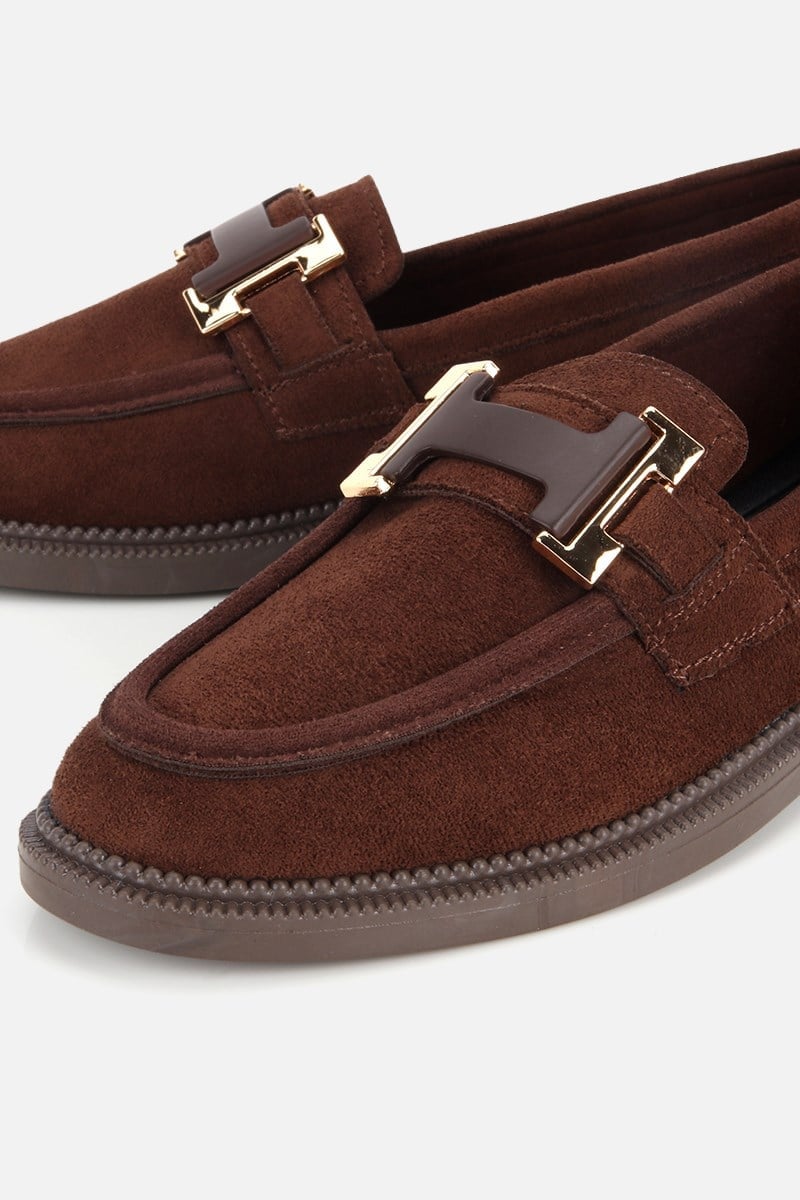 Kadın Kahverengi Süet Tokalı Klasik Loafer
