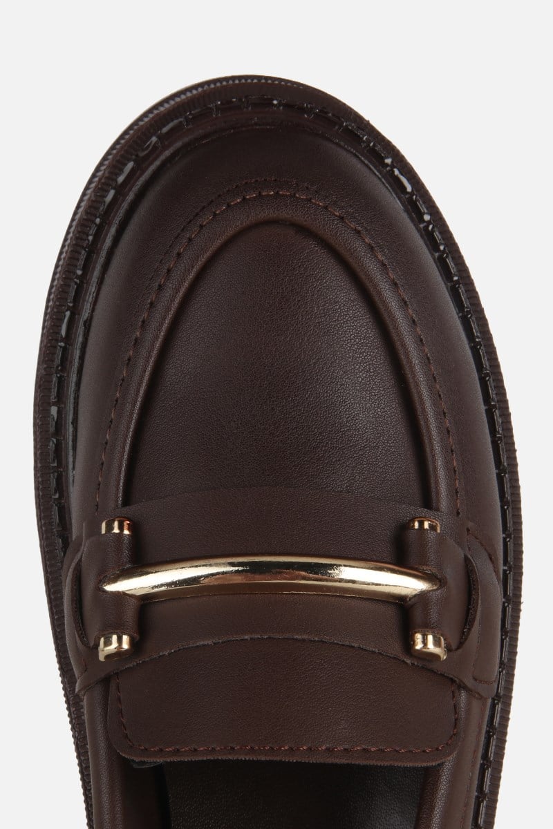 Kadın Kahverengi Tokalı Kalın Tabanlı Klasik Loafer