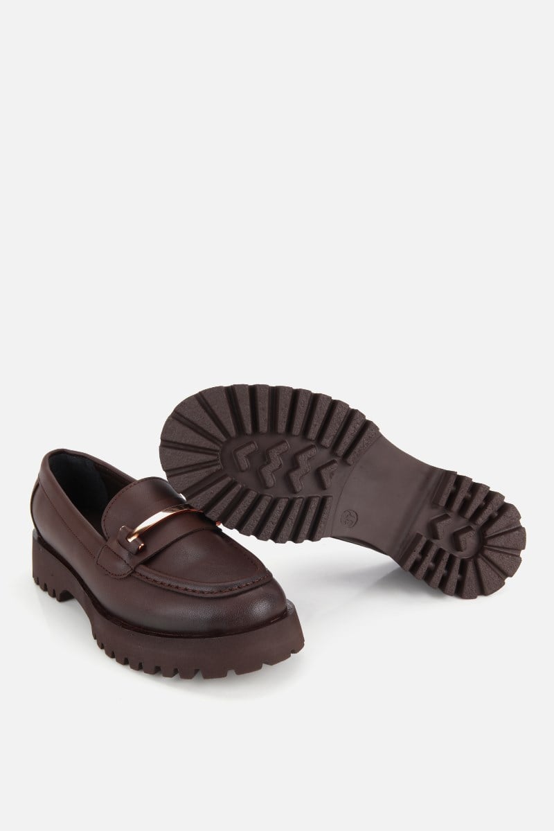Kadın Kahverengi Tokalı Kalın Tabanlı Loafer