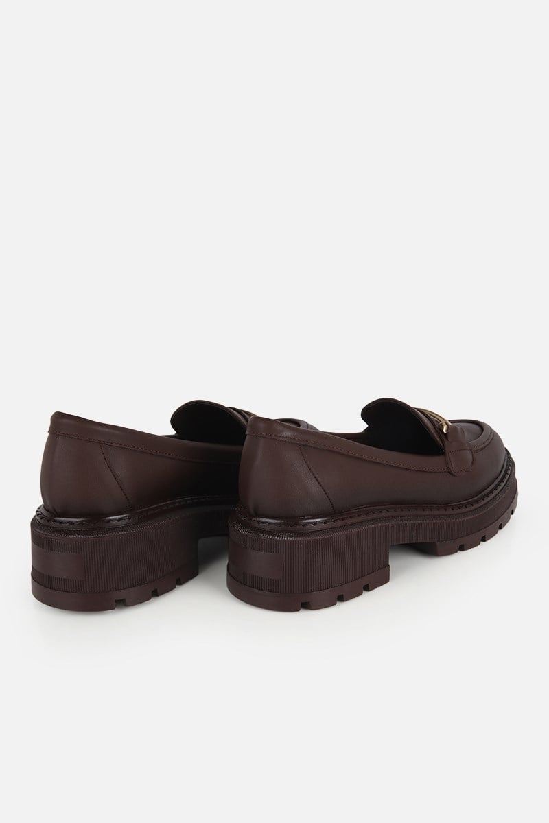 Kadın Kahverengi Tokalı Kalın Tabanlı Klasik Loafer