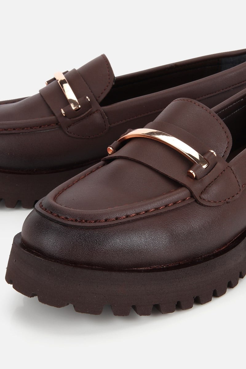 Kadın Kahverengi Tokalı Kalın Tabanlı Loafer
