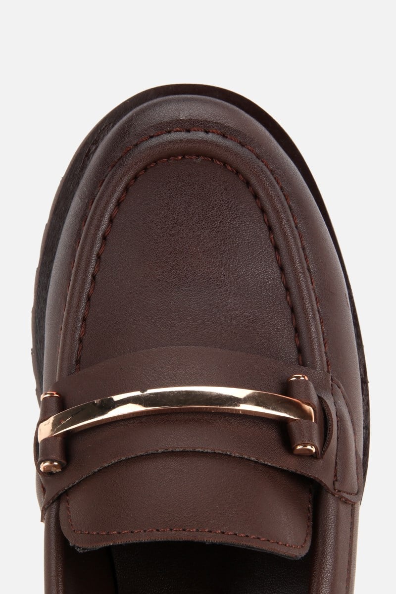 Kadın Kahverengi Tokalı Kalın Tabanlı Loafer